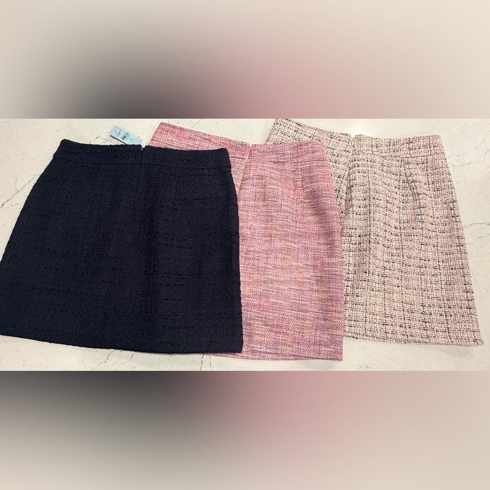 LOFT Pink and Navy Tweed Pencil Skirts Set of 3, NWT Sizes 8 & 10P